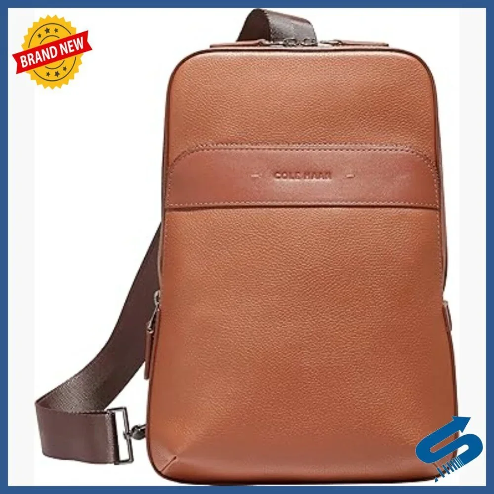 Leather Sling Bag with Tablet Pocket, Adjustable Strap, Daypack